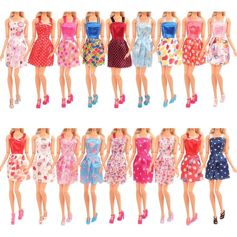 34pcs Princess Doll Clothes and Accessories Set - Dresses, Shoes, Necklace