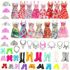 34pcs Princess Doll Clothes and Accessories Set - Dresses, Shoes, Necklace