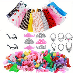 34pcs Princess Doll Clothes and Accessories Set - Dresses, Shoes, Necklace