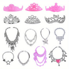 34pcs Princess Doll Clothes and Accessories Set - Dresses, Shoes, Necklace