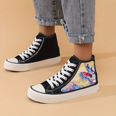 Dragon Print Chunky Canvas Sneakers High Top Skate Shoes