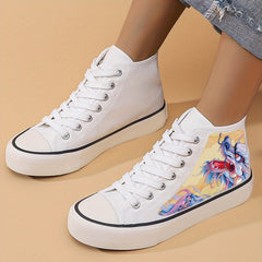 Dragon Print Chunky Canvas Sneakers High Top Skate Shoes