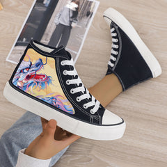 Dragon Print Plush Lined Chunky Canvas Sneakers