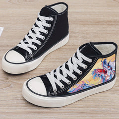 Dragon Print Plush Lined Chunky Canvas Sneakers