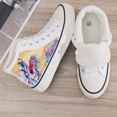 Dragon Print Plush Lined Chunky Canvas Sneakers