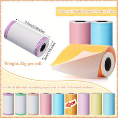 9-Piece Colorful Thermal Printer Paper Roll & Sticker Set for P1 Mini Printer