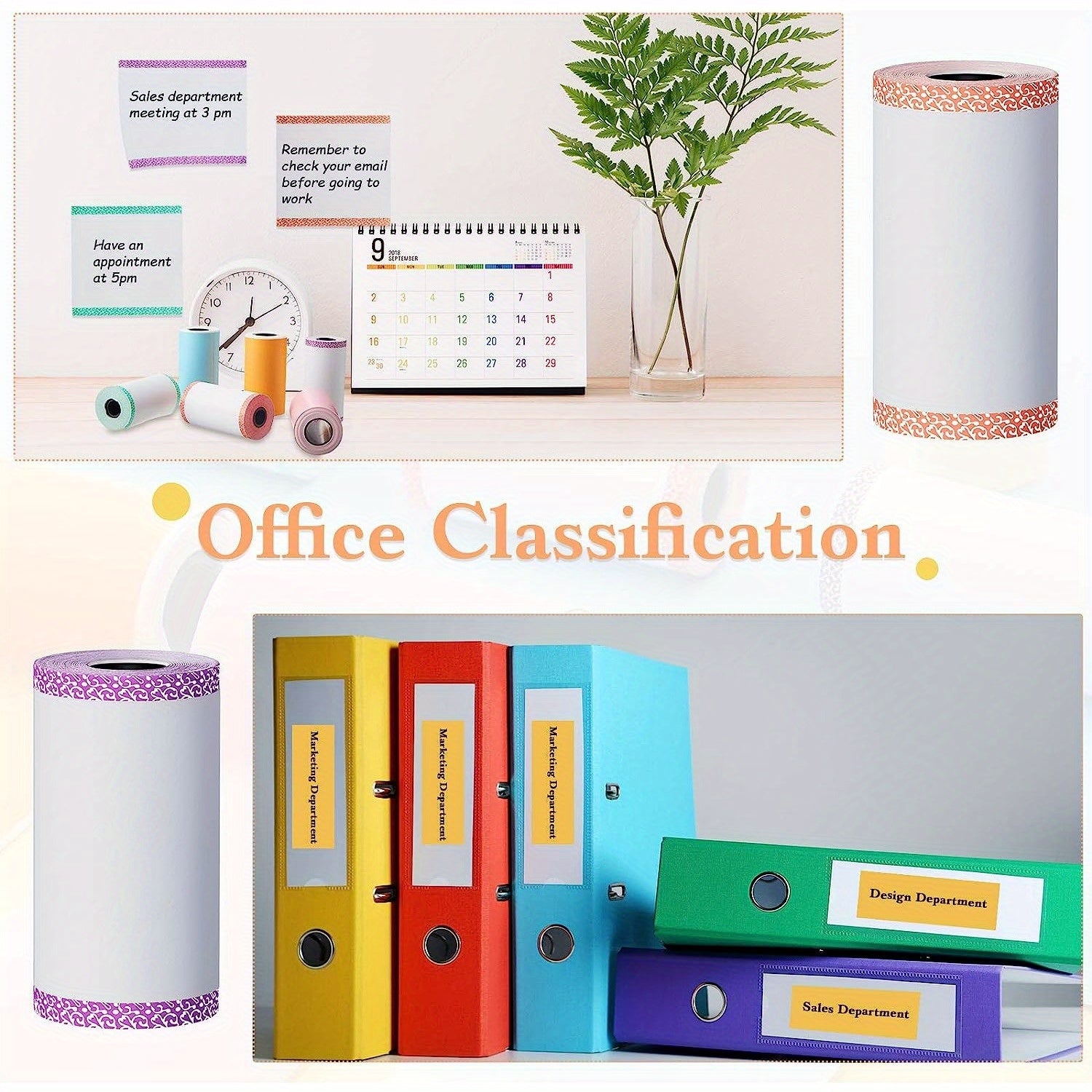 9-Piece Colorful Thermal Printer Paper Roll & Sticker Set for P1 Mini Printer