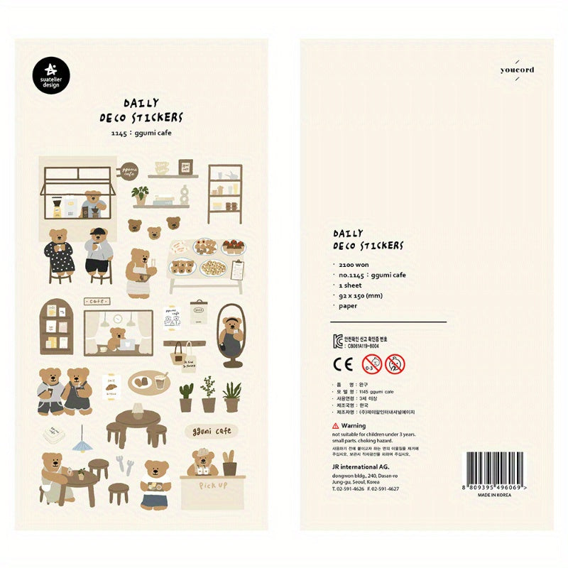 1pc Ins Coffee Bear Paper Stickers Scrapbooking Diy Journal Stationery Sticker