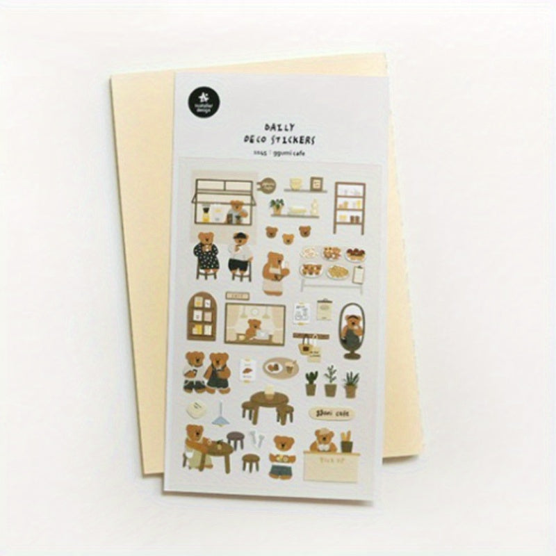 1pc Ins Coffee Bear Paper Stickers Scrapbooking Diy Journal Stationery Sticker