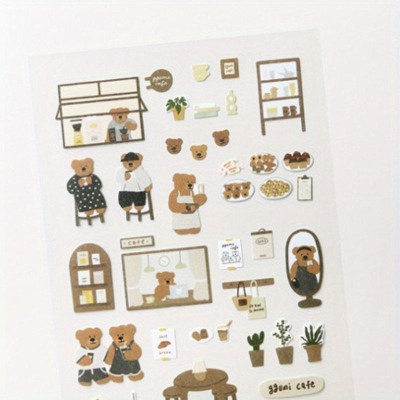 1pc Ins Coffee Bear Paper Stickers Scrapbooking Diy Journal Stationery Sticker