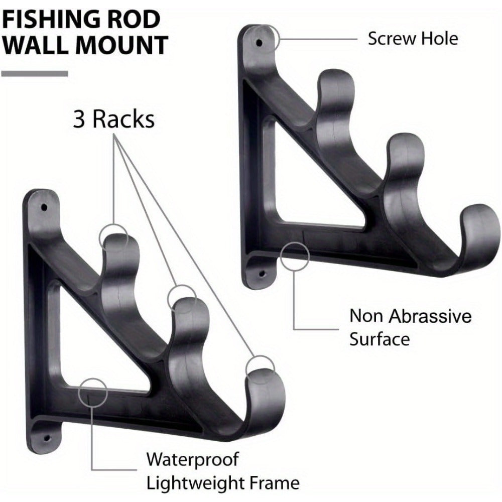 Waterproof Fishing Rod Holder Wall Hanger Rack - Holds 3 Rods