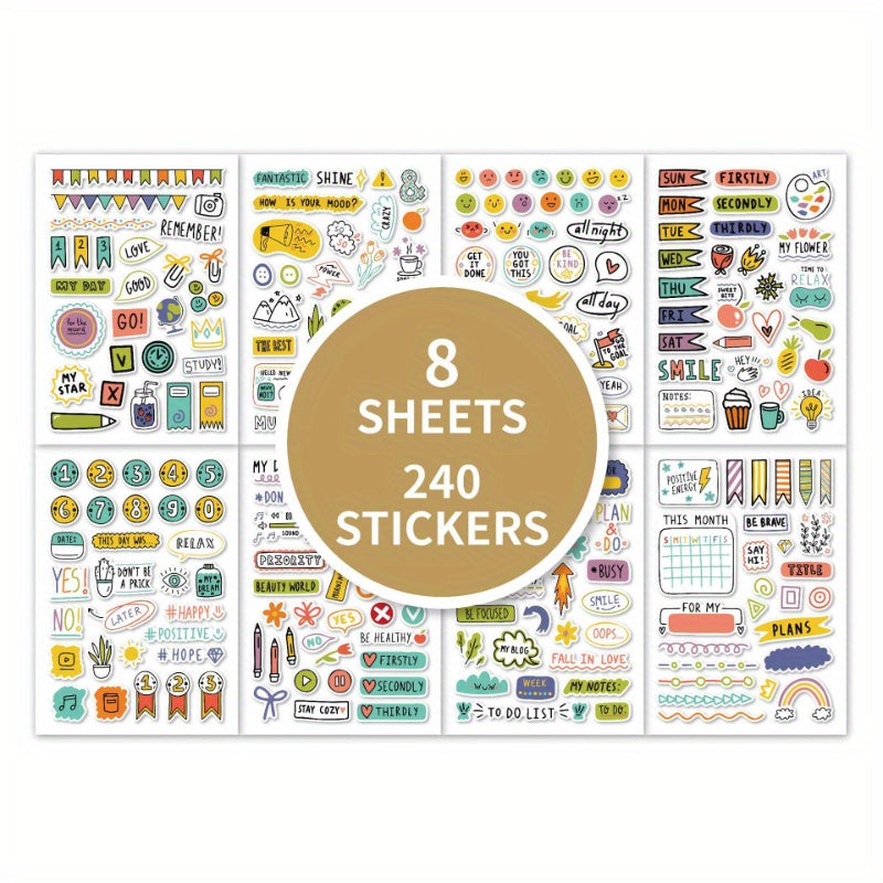 240pcs Planner Stickers Hand painted Element Doodle Scrapbook Sticker