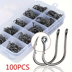100pcs High Carbon Steel Barbed Fish Hook Set - Sharp & Durable Fishing Hooks