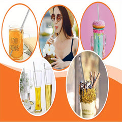 4pcs Stainless Steel Straws Set with Cleaning Brush & Carry Bag