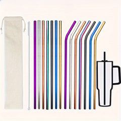 4pcs Stainless Steel Straws Set with Cleaning Brush & Carry Bag