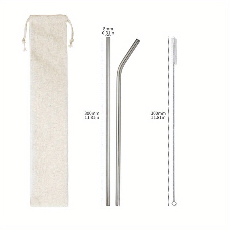 4pcs Stainless Steel Straws Set with Cleaning Brush & Carry Bag