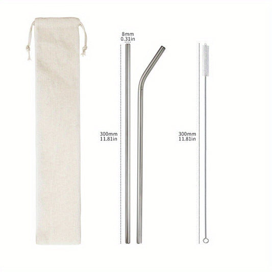 4pcs Stainless Steel Straws Set with Cleaning Brush & Carry Bag
