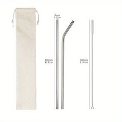 4pcs Stainless Steel Straws Set with Cleaning Brush & Carry Bag