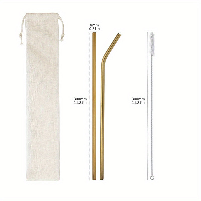 4pcs Stainless Steel Straws Set with Cleaning Brush & Carry Bag