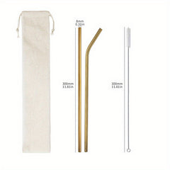 4pcs Stainless Steel Straws Set with Cleaning Brush & Carry Bag