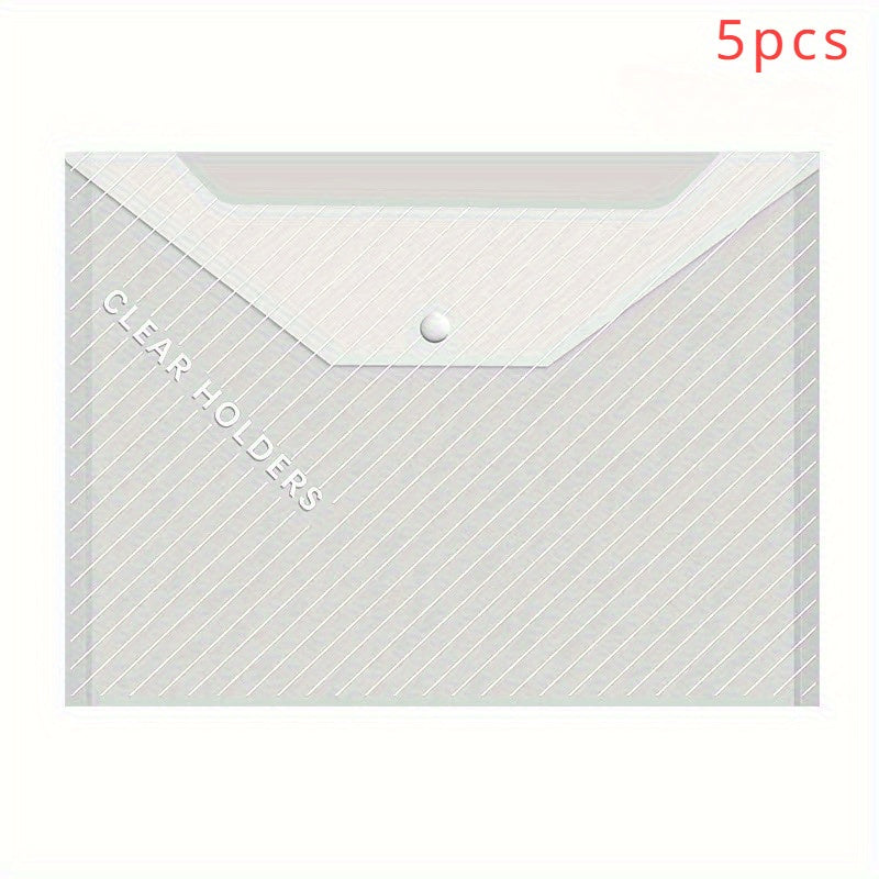 5pcs Transparent Waterproof File Bags Button Test Paper Storage