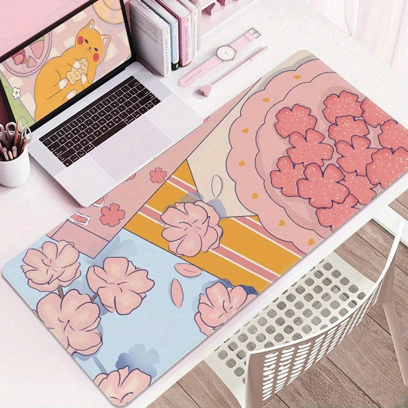 Pink Mouse Pad Computer Laptop Extended Pad Non-slip Rubber Keyboard Desktop Mat