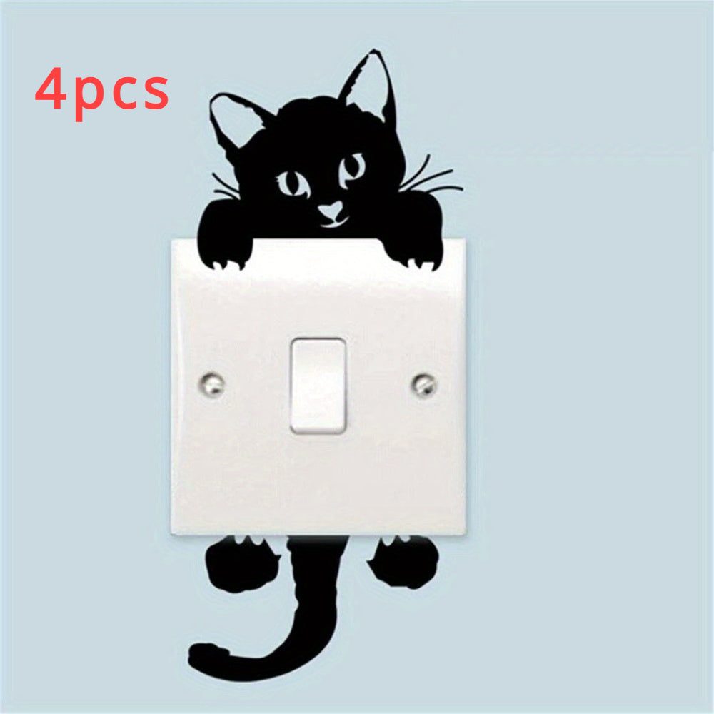 4pcs Cat Switch Stickers Decorative Room Bedroom Living Room Switch Stickers