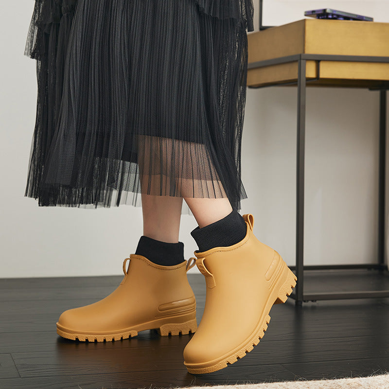 Women's Waterproof Rain Boots Elastic Band Anti-slip Heeled Comfort Shoes