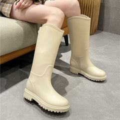 Women's Waterproof Knee High Rain Boots Anti slip Chunky Heeled Work Rain Boots