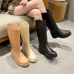 Women's Waterproof Knee High Rain Boots Anti slip Chunky Heeled Work Rain Boots