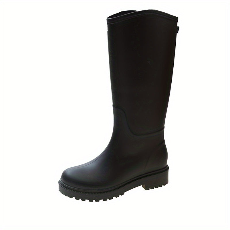 Women's Waterproof Knee High Rain Boots Anti slip Chunky Heeled Work Rain Boots