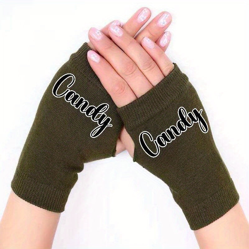 Print Fingerless Gloves Winter Cold Proof Stretch Unisex