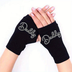 Knitted Fingerless Gloves Elastic Printed Pattern Winter Protection