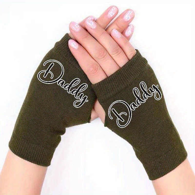 Knitted Fingerless Gloves Elastic Printed Pattern Winter Protection