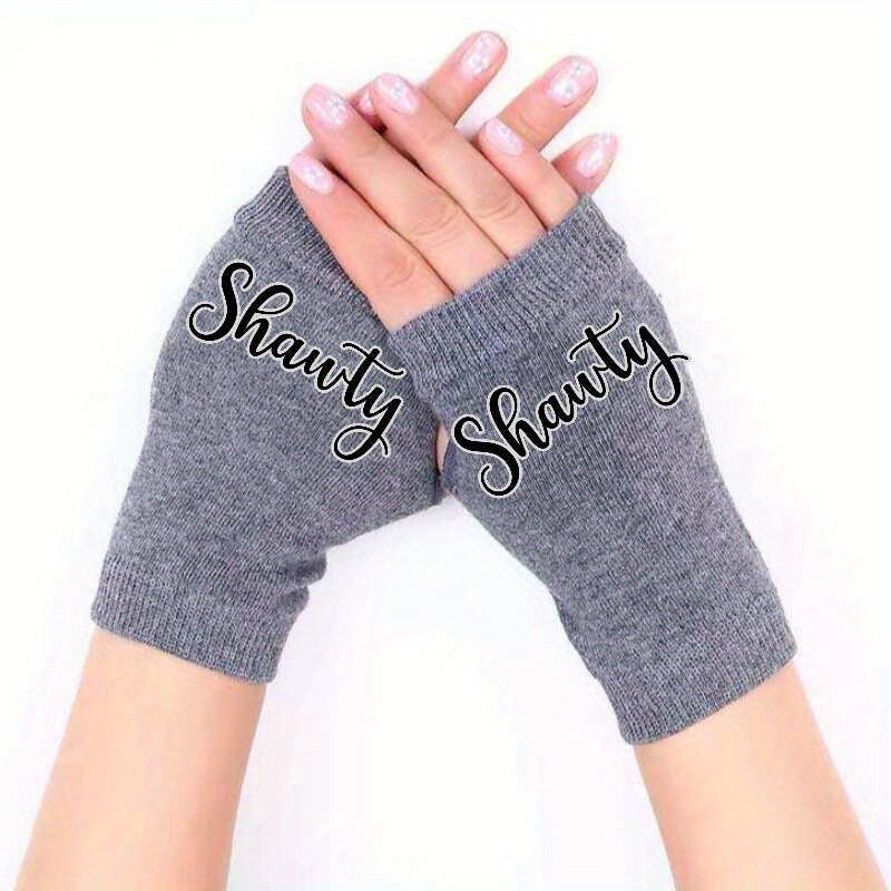 Retro Half Finger Knitted Gloves Winter Unisex Elastic Printed