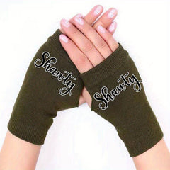 Retro Half Finger Knitted Gloves Winter Unisex Elastic Printed