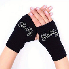 Retro Half Finger Knitted Gloves Winter Unisex Elastic Printed