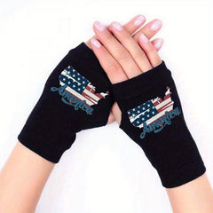 Winter Fingerless Gloves Knitted Half Finger Warmth Stretch Print Pattern