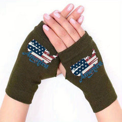 Winter Fingerless Gloves Knitted Half Finger Warmth Stretch Print Pattern