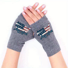 Winter Fingerless Gloves Knitted Half Finger Warmth Stretch Print Pattern