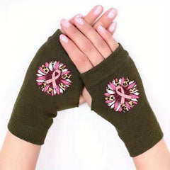 Retro Knitted Fingerless Gloves Winter Warmth Elastic Printed Pattern Men Women