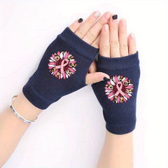 Retro Knitted Fingerless Gloves Winter Warmth Elastic Printed Pattern Men Women