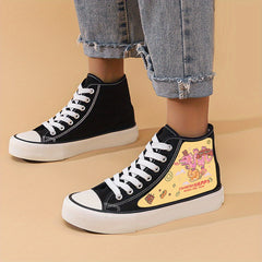 Dragon Print Flat Heighten Chunky Canvas Sneakers