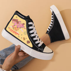 Dragon Print Flat Heighten Chunky Canvas Sneakers