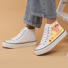 Dragon Print Flat Heighten Chunky Canvas Sneakers
