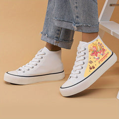 Dragon Print Canvas Sneakers Chunky High Top Skate Shoes