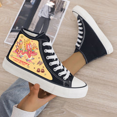 Dragon Print Plush Lined Canvas Sneakers