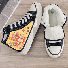 Dragon Print Plush Lined Canvas Sneakers