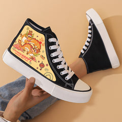 Dragon Print Chunky Canvas Sneakers High Top Skate Shoes