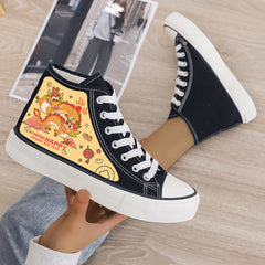 Dragon Print Plush Lined Chunky Canvas Sneakers
